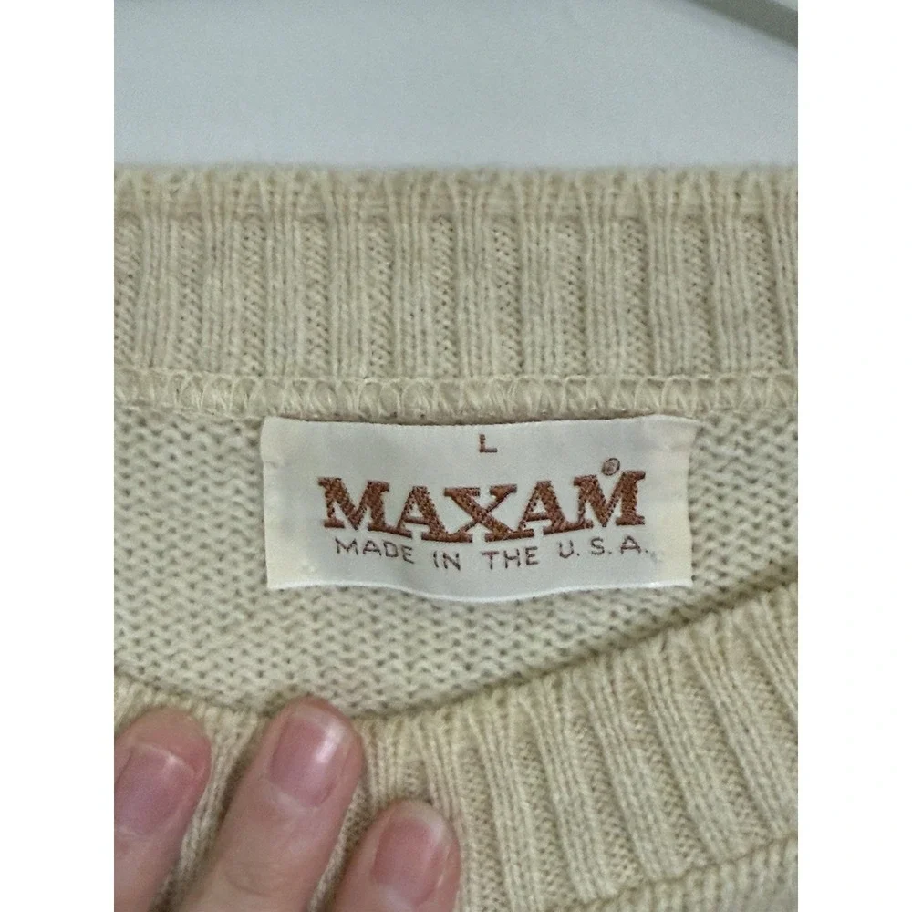 Vintage Maxam Sweater Mens Large Knit Snowflake Nordic Pullover USA Preppy